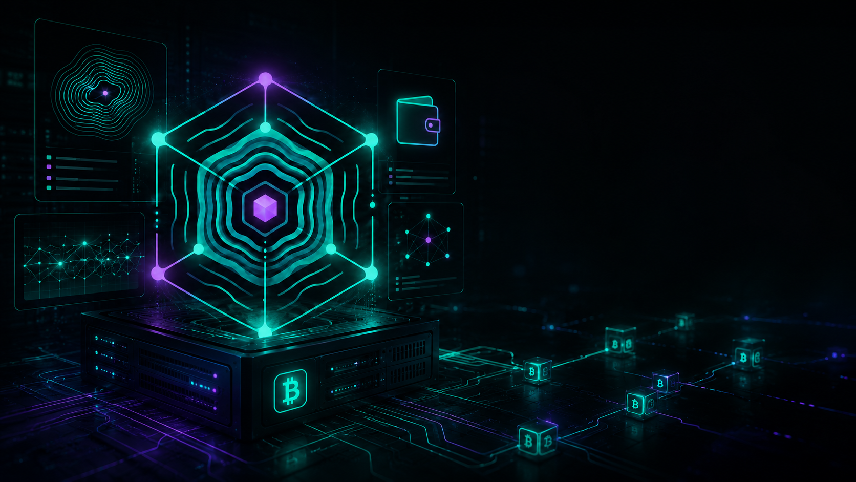 A Qube — a glowing soul-print cube — hovering above a Bitcoin Cash node